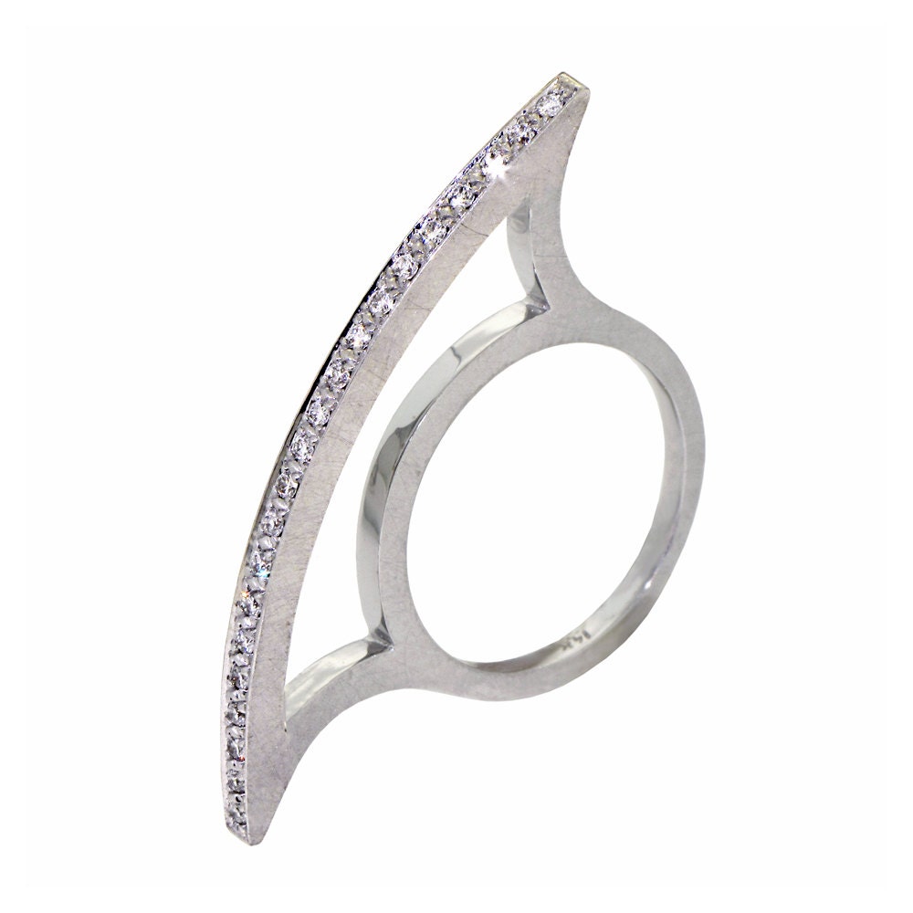 BOW Unique Diamond Ring, Micro Pave, 14k White Gold Ring, Gold Diamond Ring, Custom  Italian Fine Jewelry