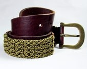 Vintage Chainmaille Leather Belt - Byzantine Pattern - Brass