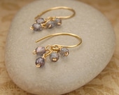 Gray blue Czech glass, 14k gold fill dangle earrings "Pixie" simple, wire wrapped, handmade fashion jewelry