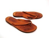 Brown Leather Sandals Vintage 1980s LL Bean Flip Flops Thongs Women's size 8