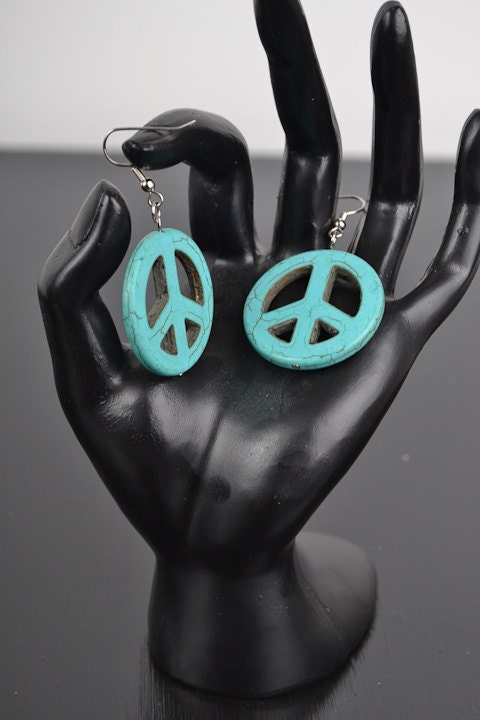 Turquoise howlite peace sign earrings