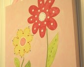 Baby nursery wall art Girl kid room decor Original canvas painting Painted artwork 12 x 12 "spring flowers" pink green daisy garden floral