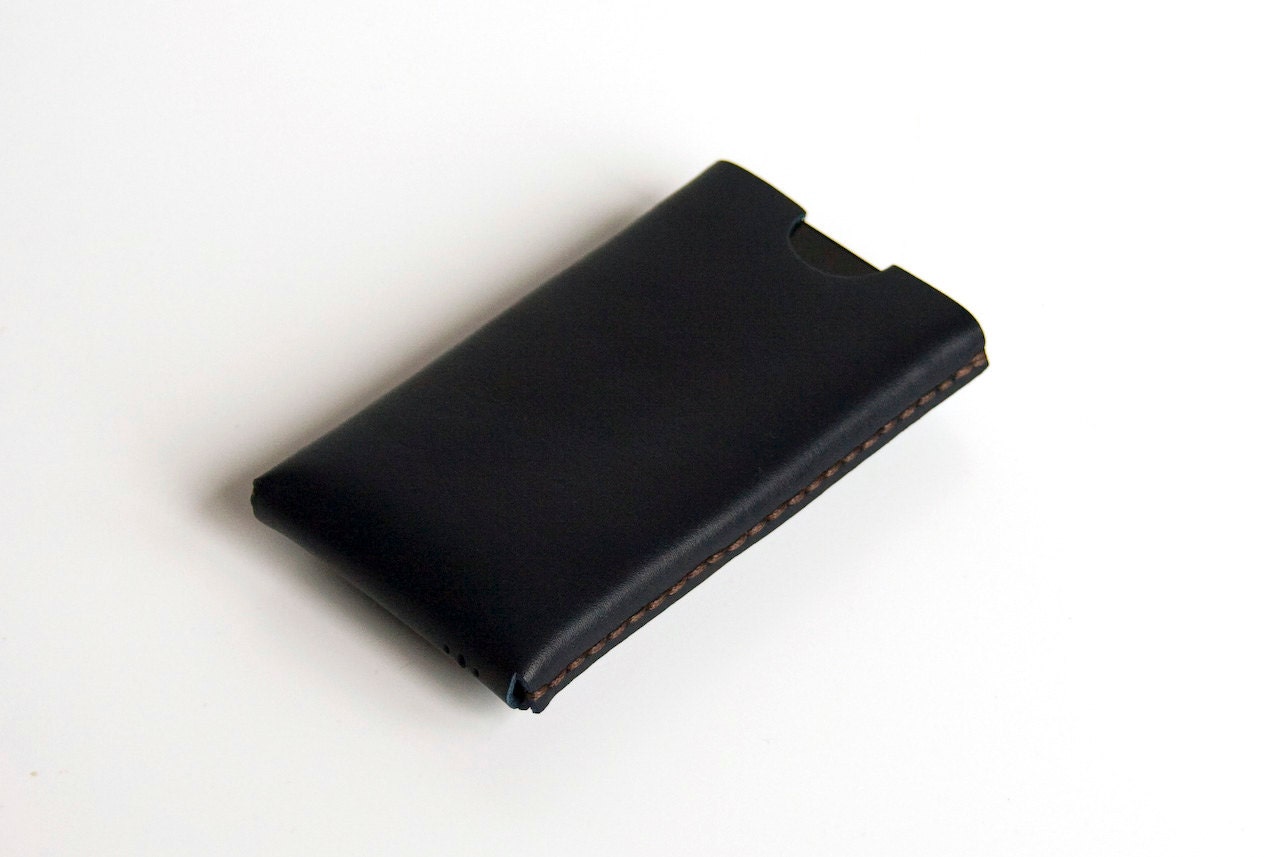 iPhone / iPod Touch / Smartphone Case - Hand Stitched Leather - Steel Blue / No Tab - FREE SHIPPING