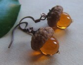 Glass  Acorn Earrings in Topaz by Bullseyebeads