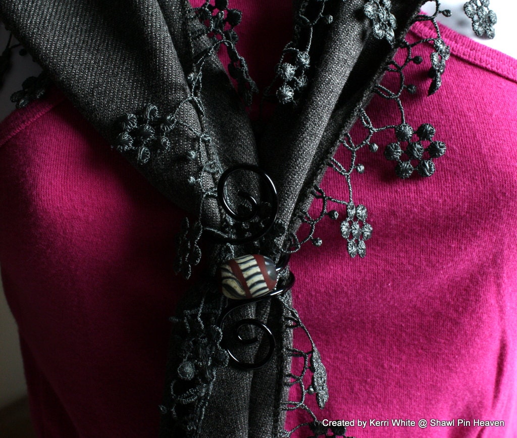 Scarf Slide - Black Craft Wire with a Polymer Clay Bead