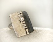 Square Organic Ring oxidized with a swarovski crystal