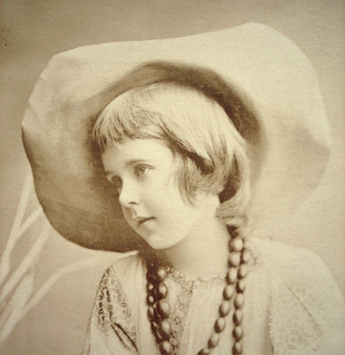 Antique hat girl photo postcard, 1900s
