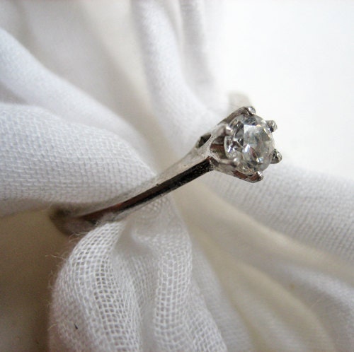 RESERVED for DiamondEyez -  Vintage sterling solitaire rhinestone ring, 1950 / 1960