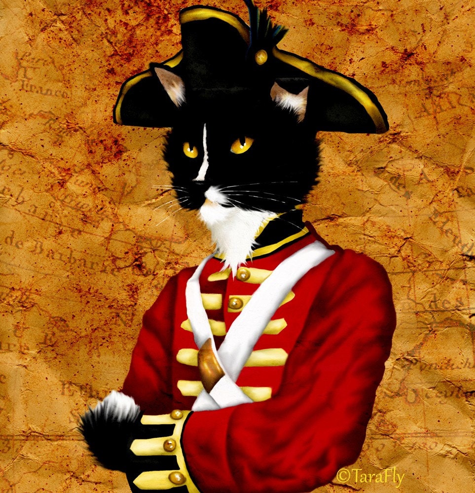 Tuxedo Cat Art, Cat Dressed in Redcoat British Soldier Uniform 8x10 Art Print