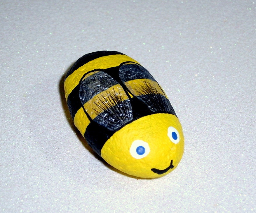 Bumble Bee, honey bee, whimsical, spring country kitchen decor, OOAK gift for gardener, paperweight,  hand painted rocks by Rockartiste