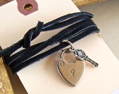 bohemian wrap bracelet - leather lace with heart & key charms