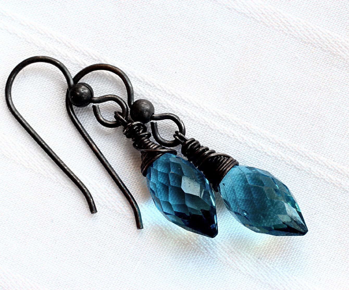 London Blue Quartz Earrings on Oxidized Sterling Silver - Belle Epoque by CircesHouse on Etsy
