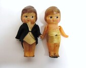 Adorable Vintage Celluloid Boy and Girl Dolls - Bride & Groom - Cake Toppers - 1940s - Vintage Wedding