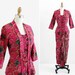 vintage 1940s dress set / 40s jacket & skirt / Raspberry and Turquoise Batik Print Jacket and Skirt Set