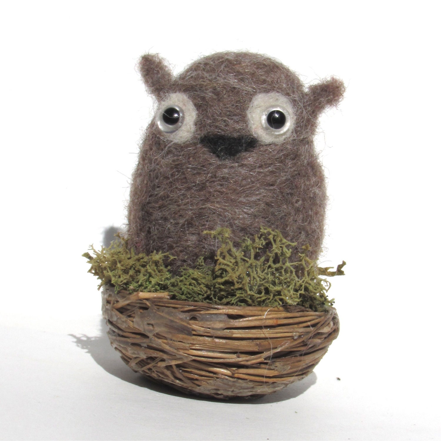 Oliver Owl Needle Felted Miniature With Nest