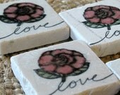 Antique Rose Love Tile Magnets, Set of 4, Ready to Ship