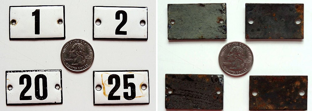vintage enamel number 25 from Germany, likely used for hotel or apartments, black on white