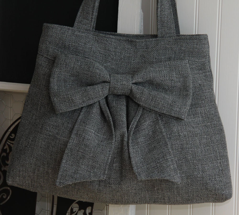 Diaper Bag / Book Bag / Purse- Medium Gray  w/ Double Handles and exterior pocket