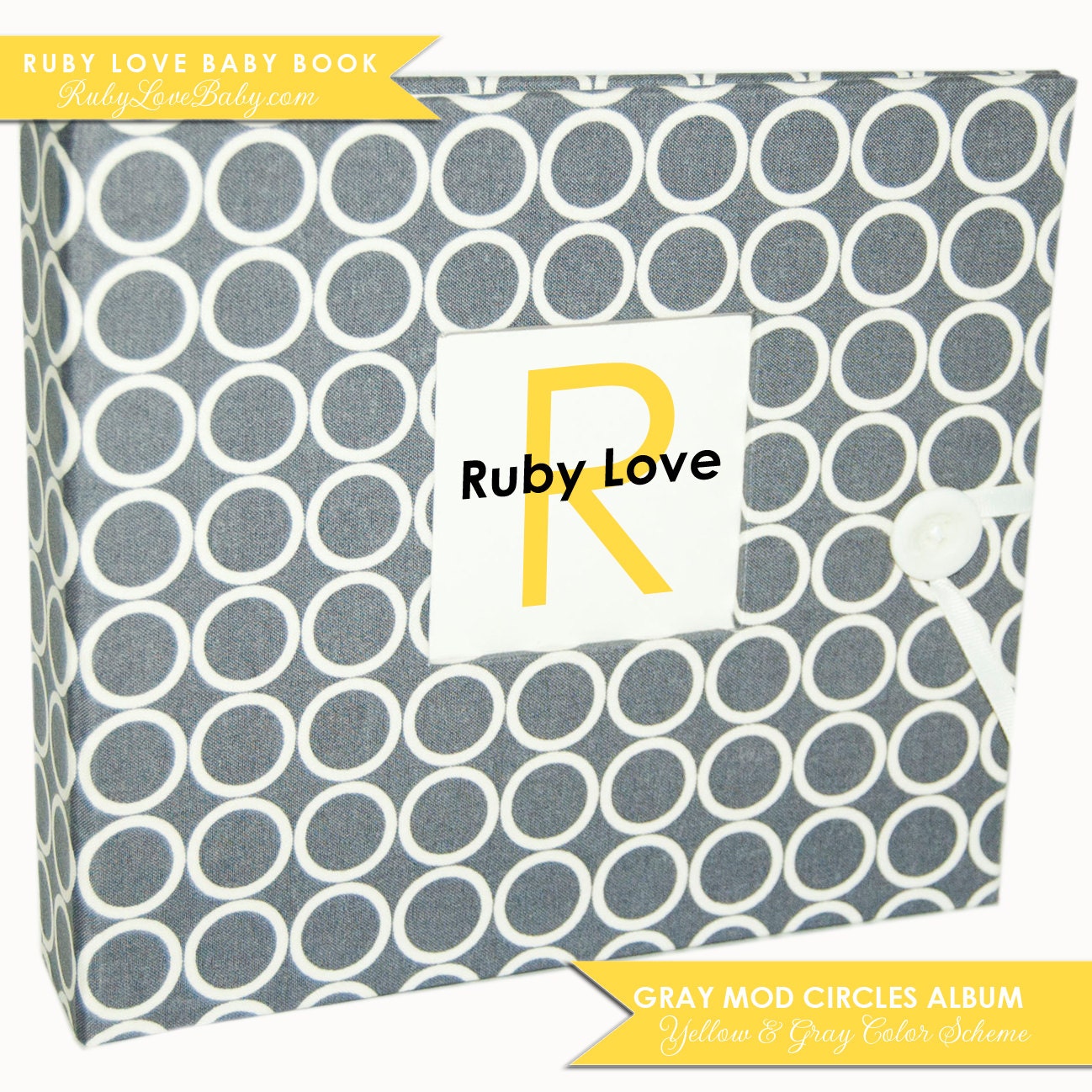 Modern Baby Memory Book. Ruby Love Modern Baby Book. Gray Mod Circles Album