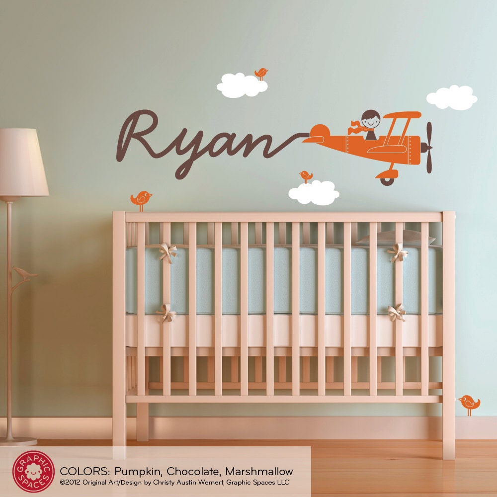 Airplane Decal Boy Name Skywriter Children Nursery
