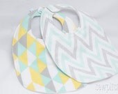 Trendy Chevrons Bib Set in Minty  - Organic Print
