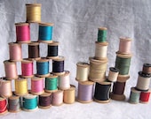 35 Vintage Wood Spools of Thread