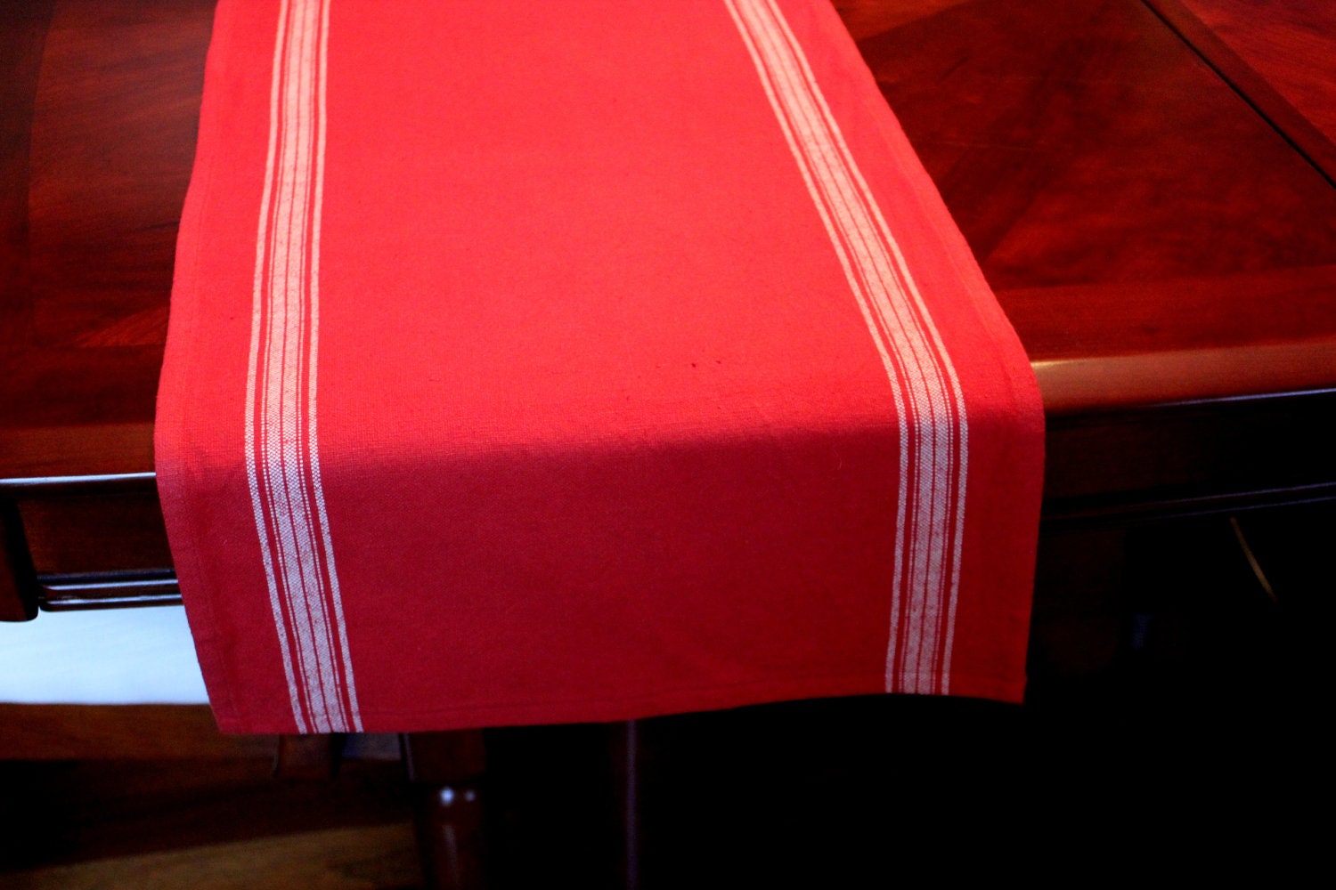 Red with Natural Stripes - Table Runner - 16" x 48" - Table Linens