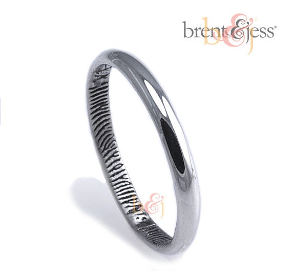 Fingerprint Ring Custom Half Round 2.5mm Low Profile Wedding or Commitment Band