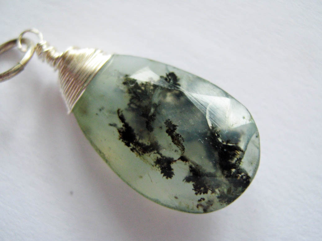 Peruvian Blue Opal Pendant With Moss and Fern Features