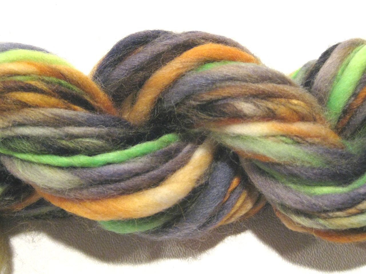 HALF OFF SALE handspun yarn Witch's Brew thick and thin bulky  yarn, 60 yards, orange black green falkland wool halloween yarn