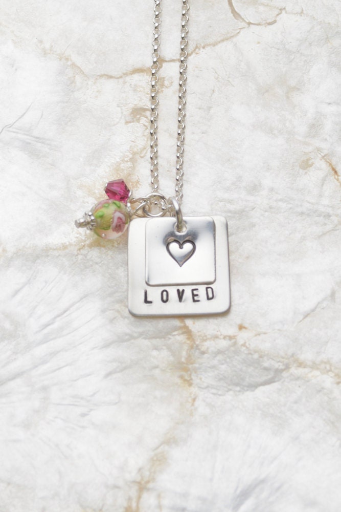 Loved Necklace, Love Necklace, Heart Necklace, Birth mother Necklace Gift Idea, Adoption Gift, Stacked Loved Necklace, Hand Stamped