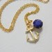 Gold Anchor Necklace - Gold Nautical Necklace - Vintage Swarovski Crystal - Dark Blue Swarovski - Ocean - Gift