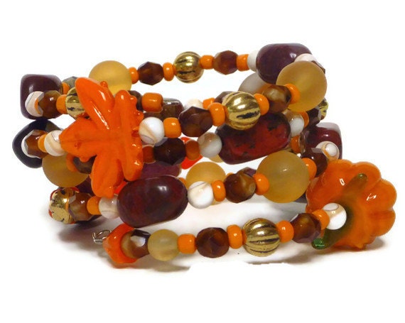 Coil Beaded Bracelet  PUMPKIN LEAF Beading Divas Fundraiser