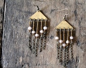 Bronze and Rose Beaded Triangle Fringe Earrings