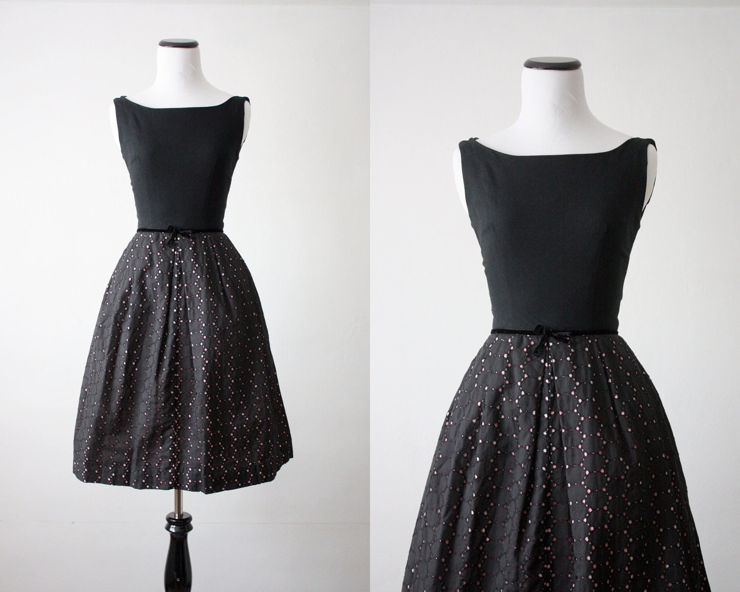 1950s dress - black eyelet party dress