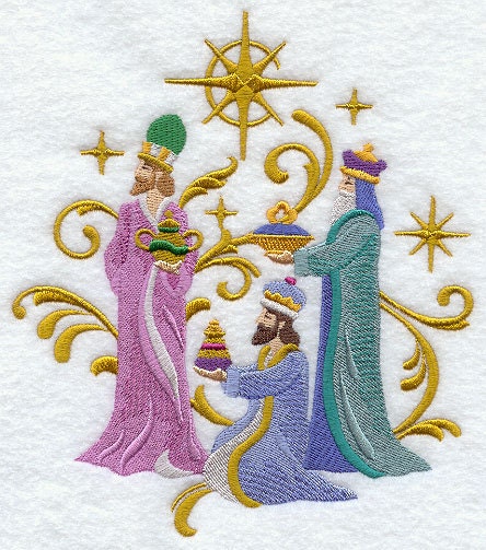 Three Wise Men and Star Echo - Embroidered Terry Kitchen Towel  Bathroom Hand Towel