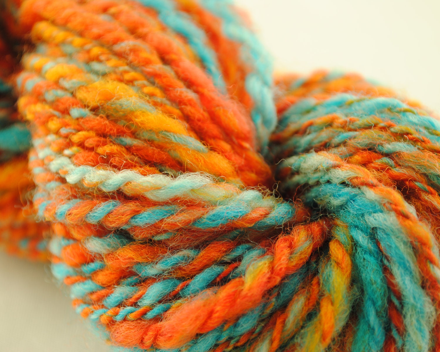 Orange and Blue handspun wool art yarn "Delicate Arch"