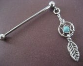 Dangle Industrial Barbell Upper Ear Piercing Turquoise Dream Catcher Feather Dreamcatcer Charm