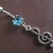 Treble Cleft Music Note Belly Button Ring Body Jewelry Piercing Teal Aqua