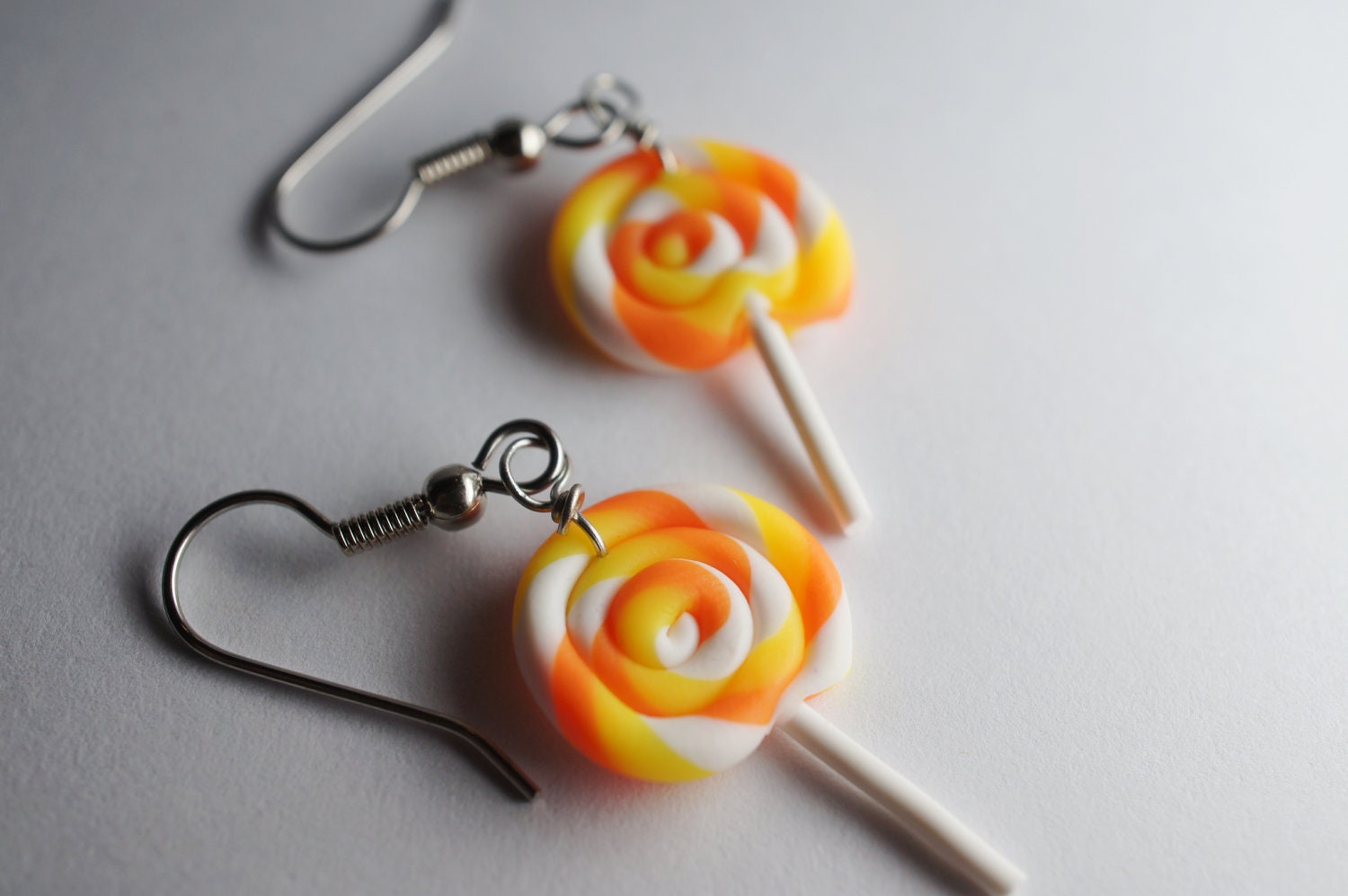 Halloween Lollipop Earrings, Miniature Food Jewelry Dangle Earrings, Polymer Clay Food Earrings, Surgical Steel