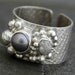 Raw Diamond and Steel Grey Pearl in Textured Sterling Silver Ring