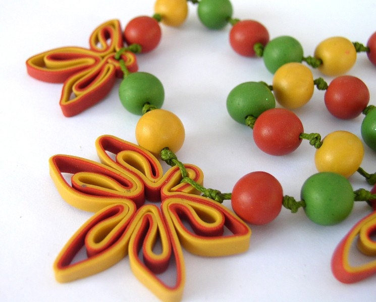 Autumn Necklace - Handmade Polymer Clay Flowers Necklace