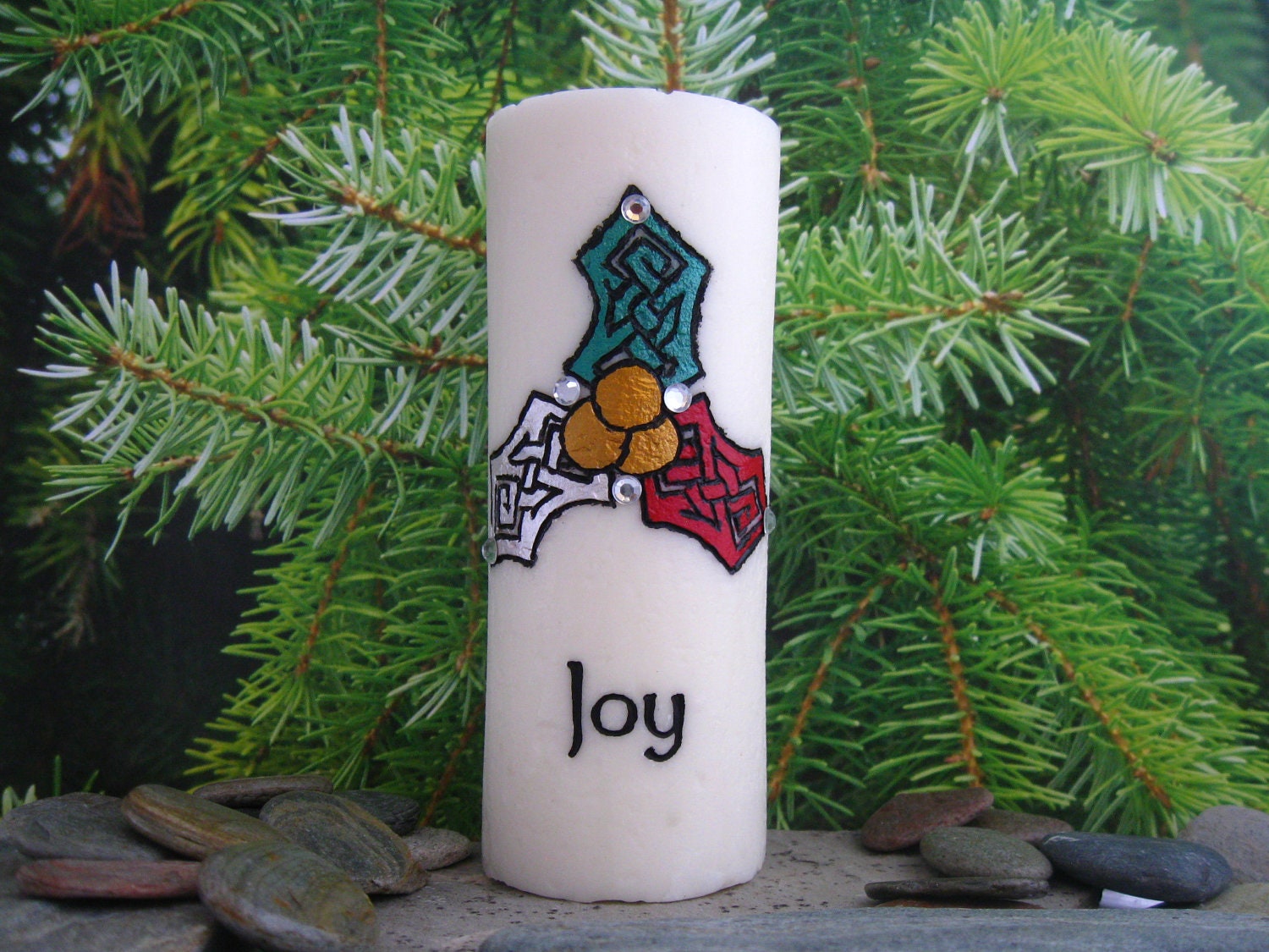 Celtic Winter Wedding - Painted Candle - Unity Candle - Large Christmas Custom Engraved