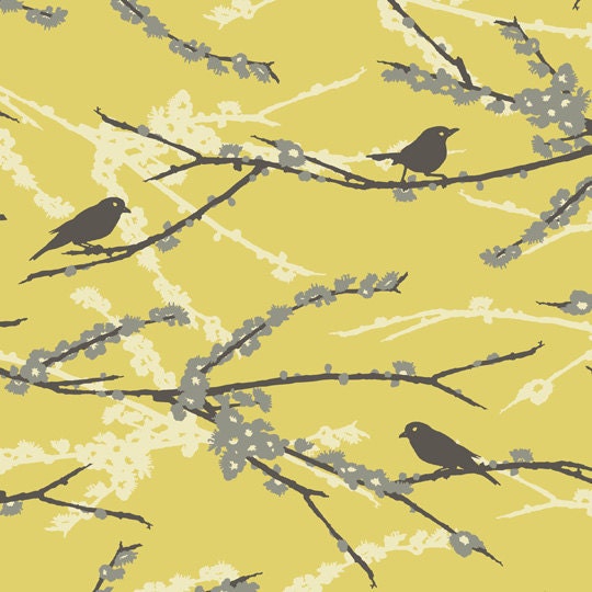 Remnant end of bolt 34 inches Joel Dewberry Fabric Aviary 2 Sparrows Vintage Yellow