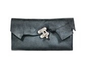 Womens Leather Wallet - Black Wallet with Rustic Raw Edge Distressed Leather
