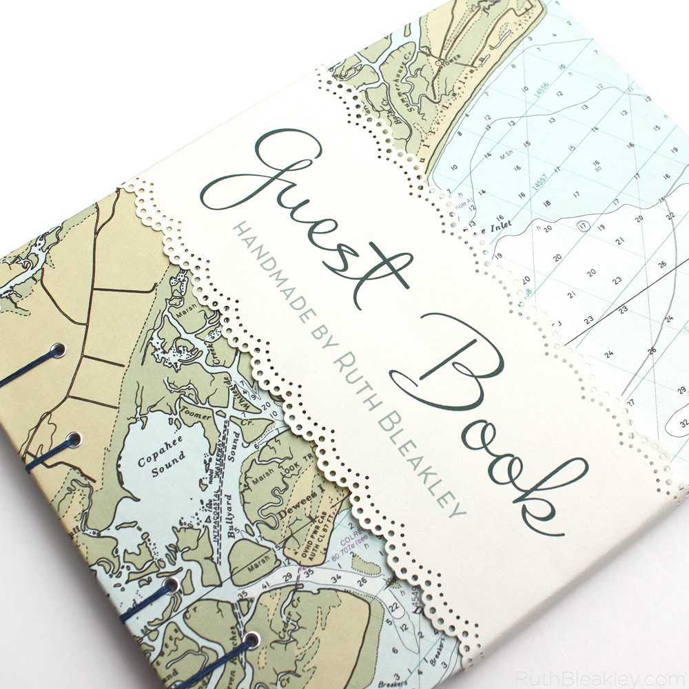 Bull Island Nautical Guestbook - Handmade Using Vintage South Carolina Chart