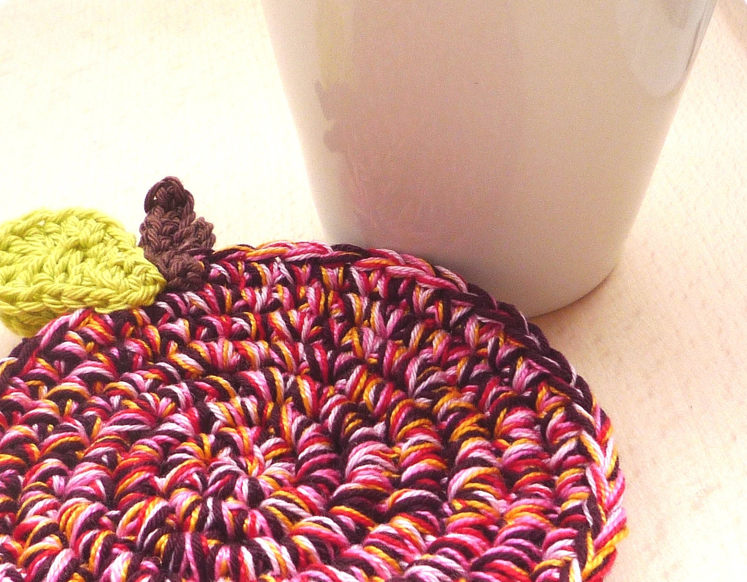 Crochet Apple Coasters (Purple multicolor set of 2)
