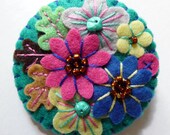 ES755/094 -  Japanese Art Inspired Handmade Mini Felt Brooch - Petrol Blue - Made to order