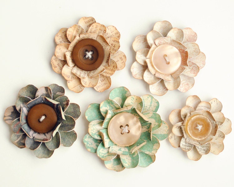 BUTTONS and PETALS Layered FLOWERS - 5 count