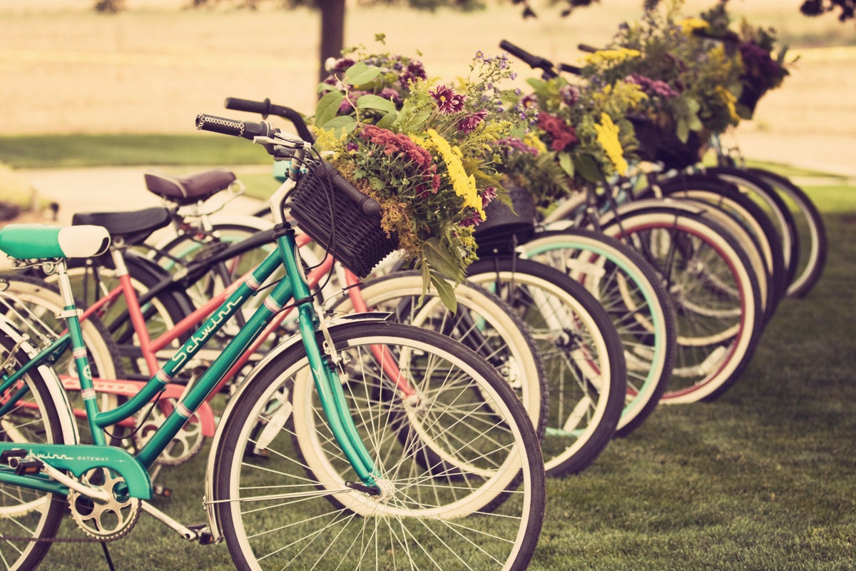 Flower Baskets - 8 x 12 Fine Art Photograph - vintage bicycles with baskets full of flowers home decor photo print